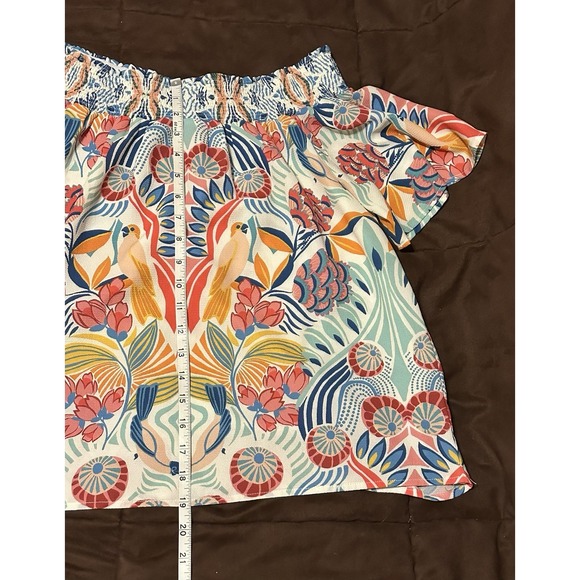 Flying Tomato Size M Tropical Off The Shoulder Boho Floral Bird Shirt - Picture 4 of 4